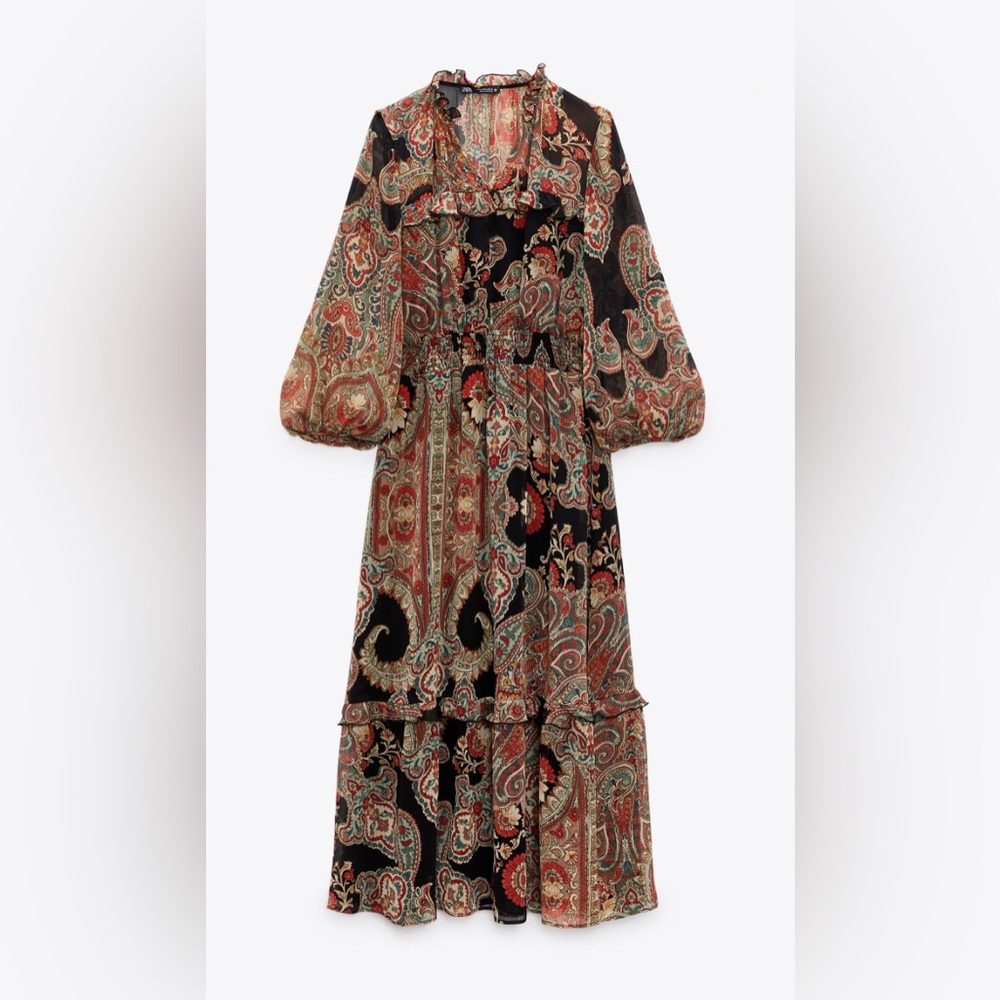 Zara printed ruffle dress